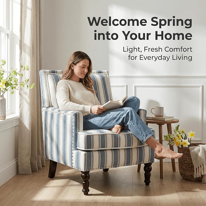 Blue Striped Accent Chair for Living Room Bedroom - Image 3