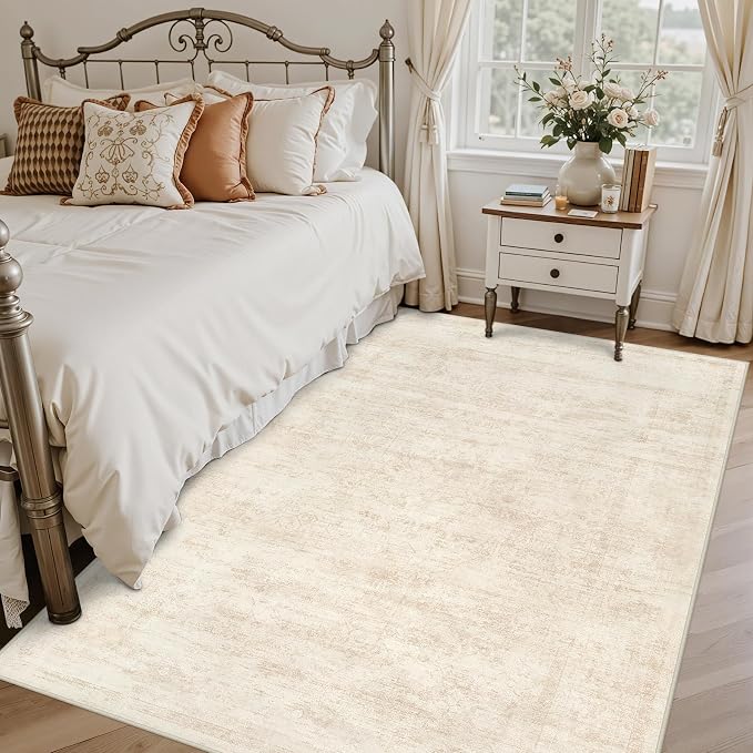 4x6 Area Rugs Living Room: Bedroom Washable Carpet Retro Beige | Large Vintage - Image 2