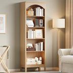 Arched Bookshelf with 5 Tier Open Shelves, Study and Living Room, Natural Oak - Image 7