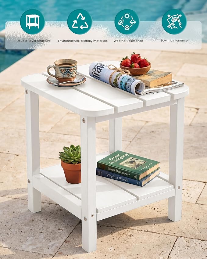 SERWALL Double Adirondack Side Table End Table- White - Image 6