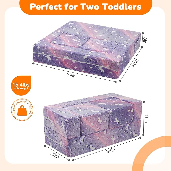 MeMoreCool Unicorn Modular Kids Couch, Glow Rainbow Play Toddler Couch - Image 3