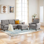 2PCS Sectional Sofa Set with Ottoman, Modern Linen 4 Seater Couch Set with Side - Image 8