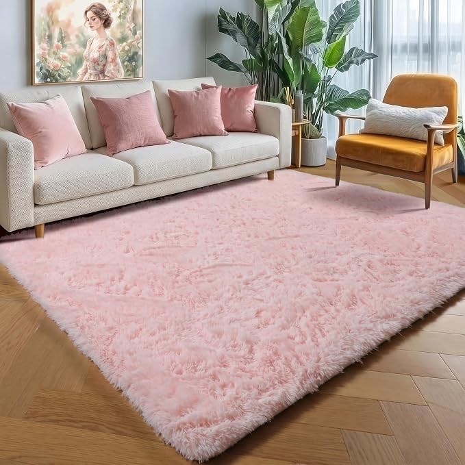 Pink Area Rugs for Living Room Girls Bedroom, 5x8 Fluffy Bedside Throw Rug - Image 6
