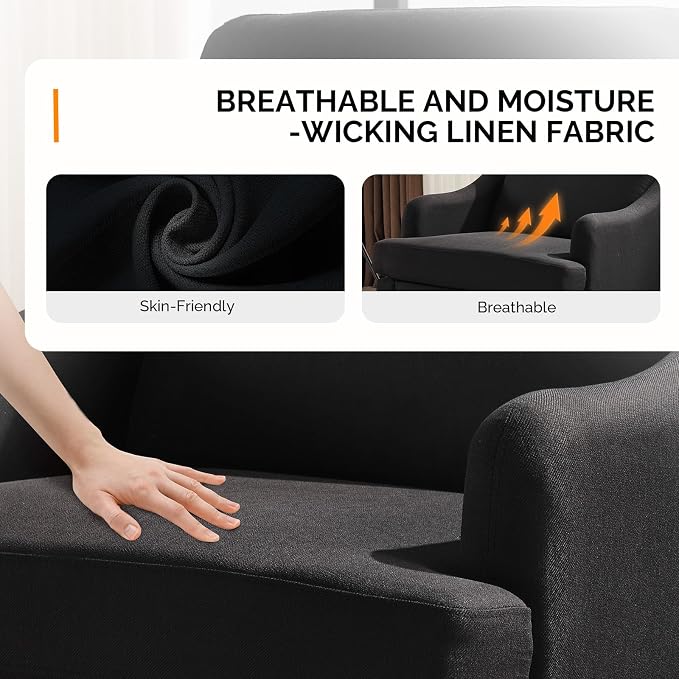 VINGLI Linen Fabric Accent Chair Black, Modern Upholstered Armchair, Comfy Sofa - Image 5