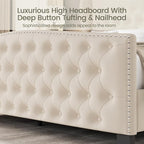 LARMACE King Size Bed Frame Velvet Upholstered Platform Bed - Image 4