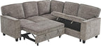 L-Shaped Sectional Couch with Storage and Pull Out Bed, Convertible Sofa Bed by LITVZ