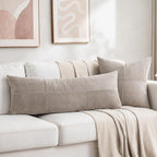 Fancy Homi Set of 2 Neutral Taupe Boho Long Lumbar Body Decorative Throw Pillow - Image 5