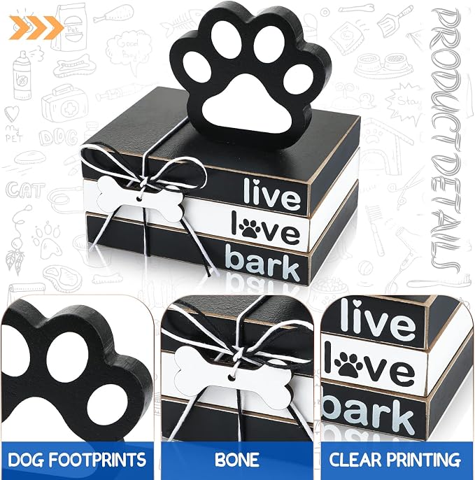 Pinkunn 4 Pcs Dog Paw Tiered Tray Decor Paw Wooden Book Block - Image 4