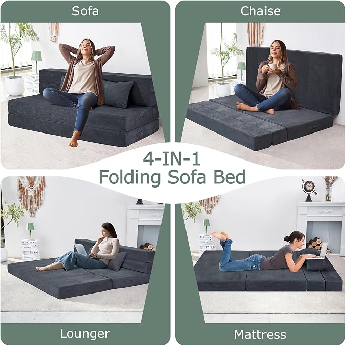 Folding Sofa Bed, 4 in 1 Convertible Sleeper Chair - Image 4