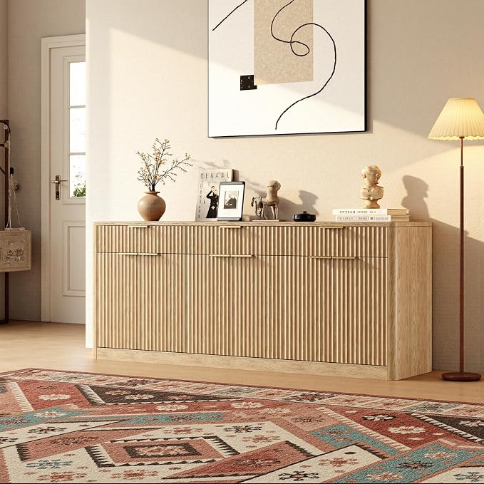 Evermagin 67" Fluted Oak Sideboard Buffet Cabinet - Image 5