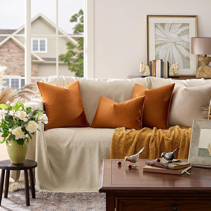 GIGIZAZA Burnt Orange Velvet Throw Pillow Covers 20x20 Pack of 2 | Decorative - Image 6