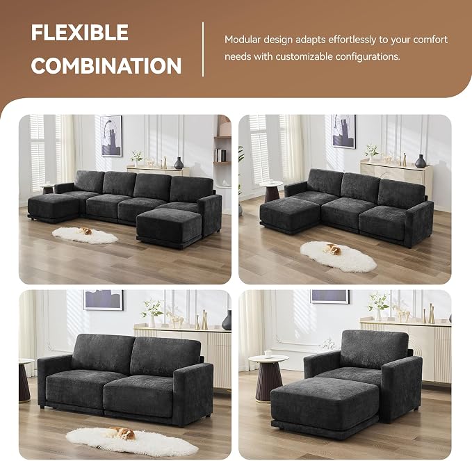 143.8" Modular U Shaped Sofa, Oversized Sectional Cloud Couch, 6 Seater Deep - Image 6