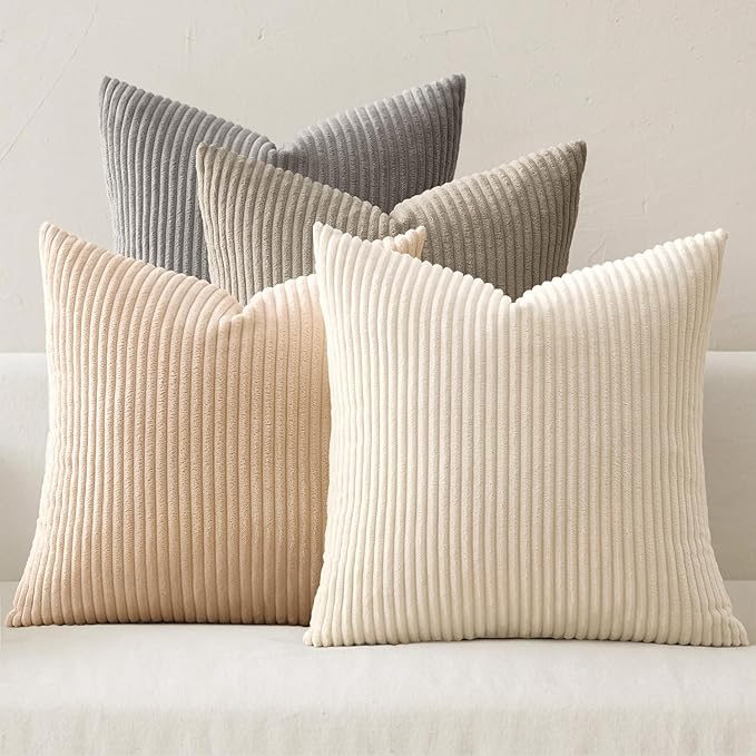 MIULEE Soft Corduroy Decorative Throw Pillow Covers Neutral Cream 18x18 | Set by MIULEE