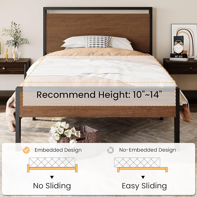 SHA CERLIN 14 Inch Twin Size Metal Platform Bed Frame - Image 7