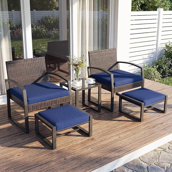 Tangkula 5 Pieces Wicker Patio Conversation Set, Outdoor PE Rattan Chair - Image 3