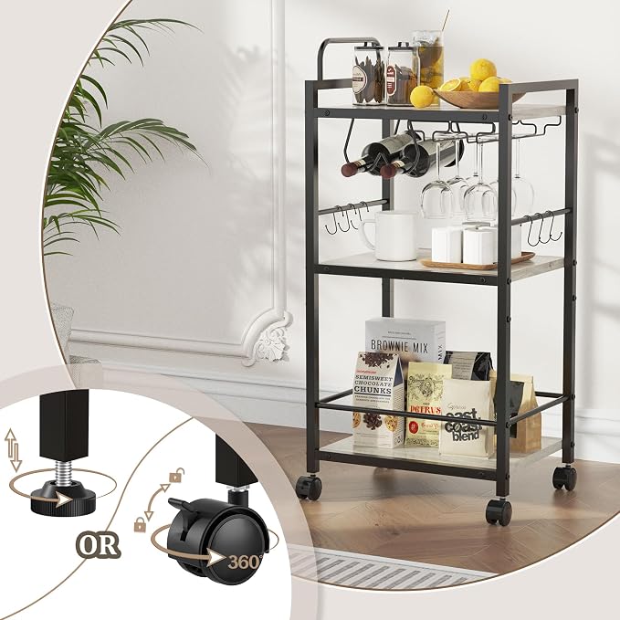 Bar Cart for The Home, 3 Tier Kitchen Carts - Image 5