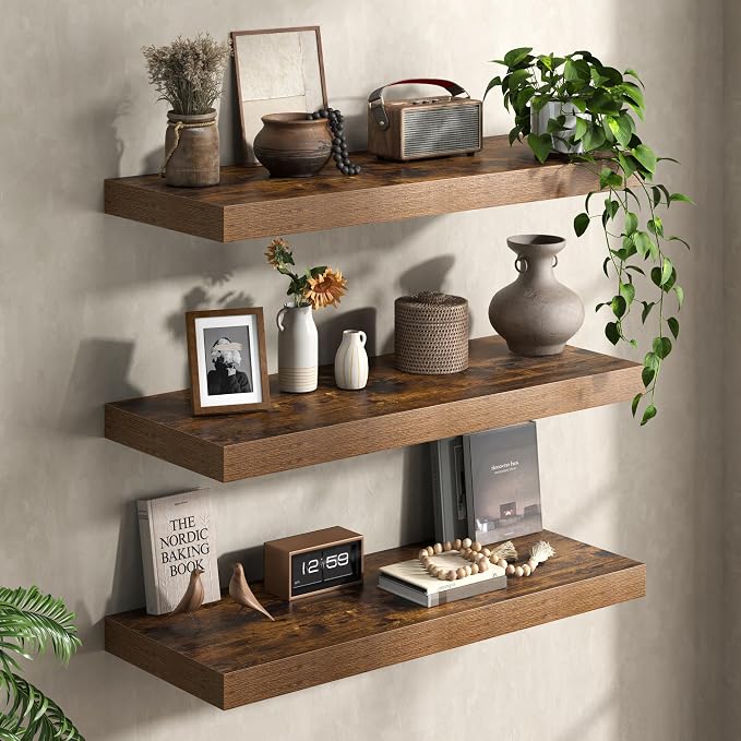 Fun Memories 12 Inch Deep Floating Shelf, 24 x 12 Rustic Wood Wall Shelf - Image 2