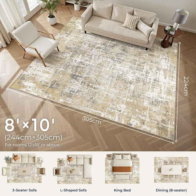 DMOYEST Area Rug Living Room Rugs 8x10 Washable Abstract Carpet | Neutral - Image 2