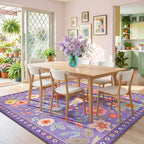 RELEANY Floral Washable Square 8ft Area Rug Purple/Pink | Flower Carpet Print - Image 9