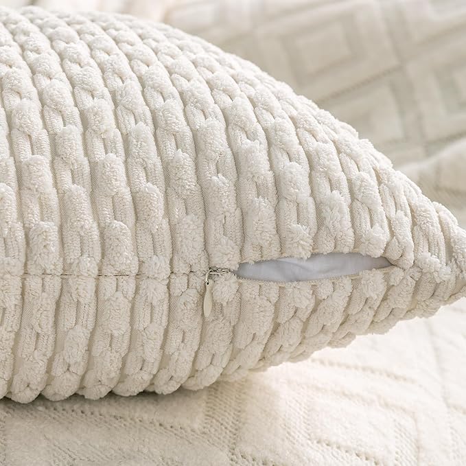 Set of 4 Cream White Decorative Throw Pillow Covers 20x20 Inch Corduroy Pillow - Image 6