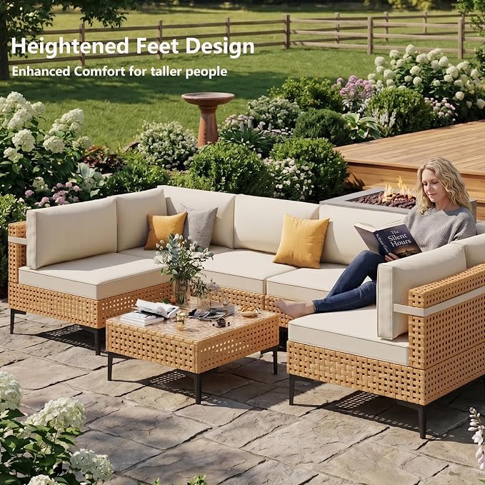 ABCASA Patio Furniture Set, Boho Patio Conversation Set Sectional Sofa - Image 7