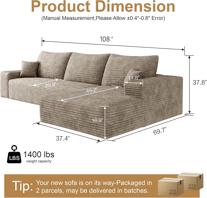 AUGOP 108" Sectional Couches for Living Room Modern Modular Sofa - Image 2