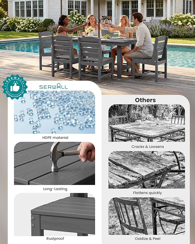 SERWALL Patio Dining Sets for 10 Person, HDPE Dining Set - Image 6