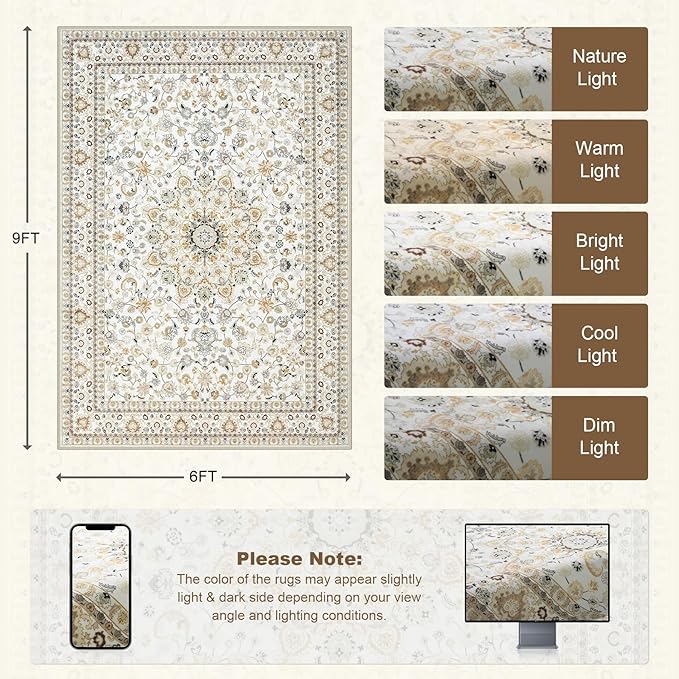 6x9 Area Rugs Living Room: Washable Vintage Rug - Image 2