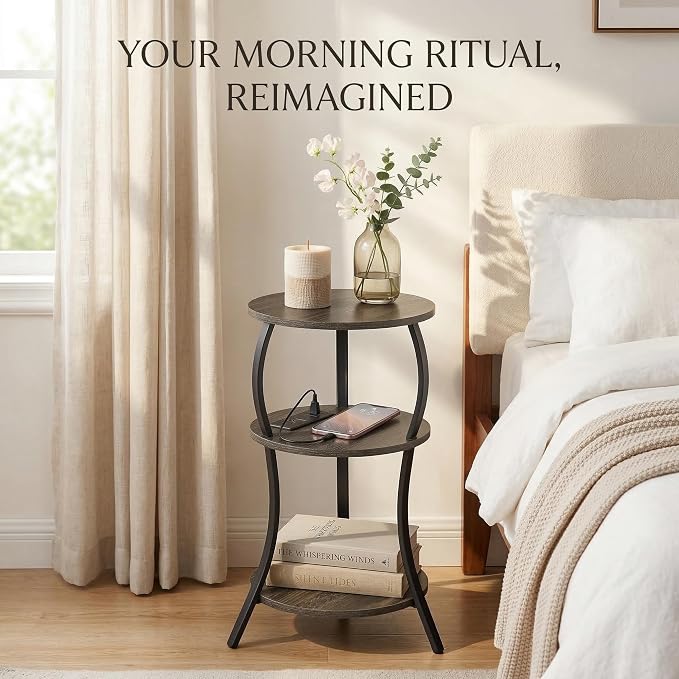 Small Round Side Table with Charging Station, 3-Tier Waist Circular End Table - Image 4