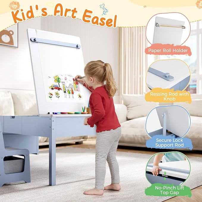 5-in-1 Kids Art Table and Chairs, Wood Toddler Table and Chair Set - Image 4