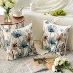 AVOIN colorlife Poppy Flowers Blue Brown Pillow Covers 18x18 Inch Set of 2 | - Image 5