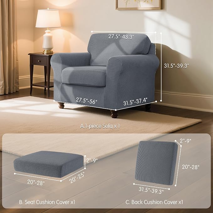 SUBRTEX 3 Pieces Stretch Sofa Slipcover Sets Couch Cover Sets Backrest Cushion - Image 3