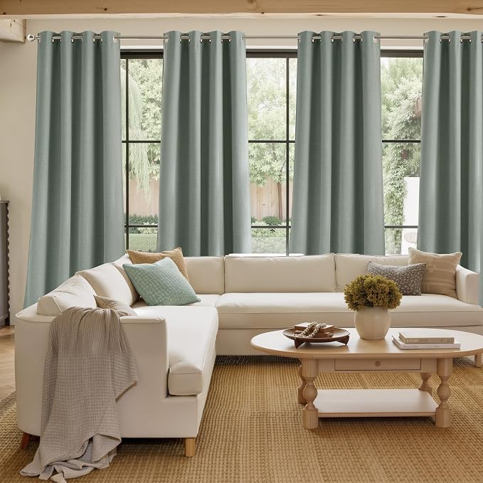 NICETOWN Short Faux Linen Sage Green Blackout Curtains 63 inches Long - Image 4