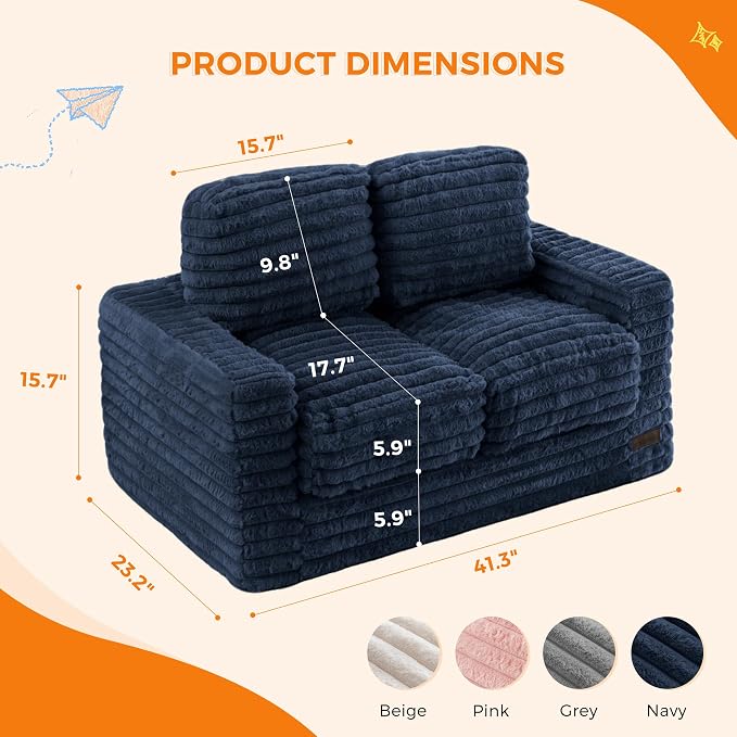 MAXYOYO Extra Wide Kids Bean Bag Chair, Comfy Faux Fur Bean Bag Sofa - Image 2