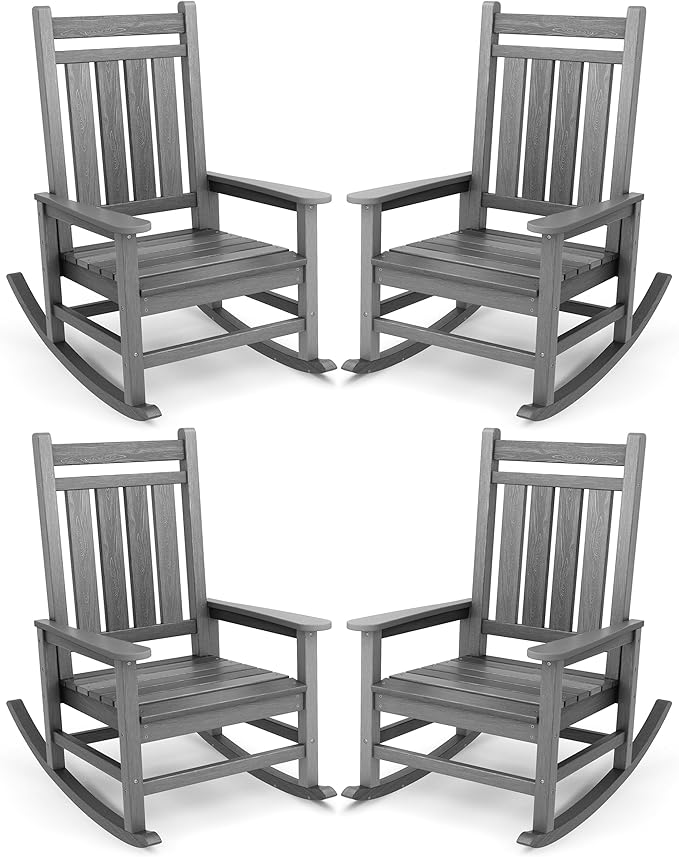 SERWALL Outdoor Rocking Chair Set of 4, HDPE Rocking Chair by SERWALL