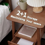 Fluted Nightstand with Drawer – Tall Solid Bamboo Bedside Table with Open Shelf - Image 7