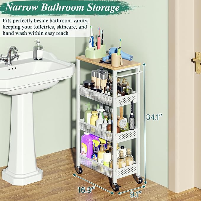 OKZEST Utility Slim Storage Cart, 4-Tier Narrow Bathroom Organizers and Storage - Image 4