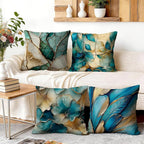 OBSEDE Teal and Gold Leaf Decorative Throw Pillow Covers 18x18 Set of 4 - Image 5