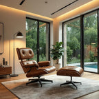 Top Grain Leather, Mid Century Chaise Lounge Chair and Ottoman, Reading Chair - Image 5