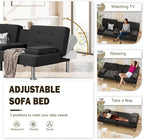 Shahoo Modern Linen Upholstered Convertible Folding Futon Sofa Bed - Image 4