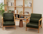 Accent Chair and Ottoman Set, Mid-Century Modern Faux Leather Upholstered - Image 8