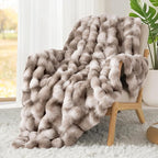 Luxury 1000GSM Rabbit Faux Fur Blanket, Super Heavy Warm Cozy Brown Blankets - Image 7