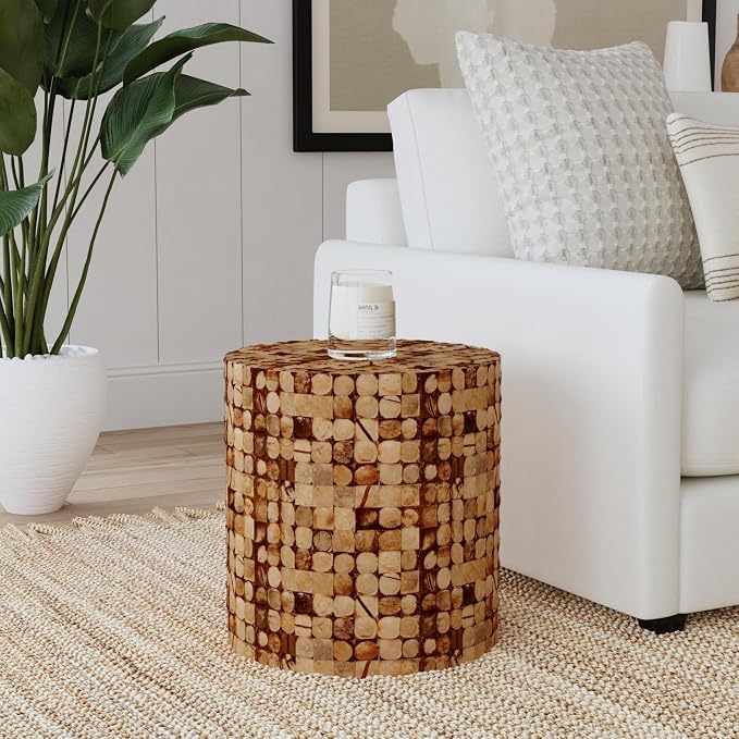 East at Main Round Brown Coconut Shell Side Table - Image 2