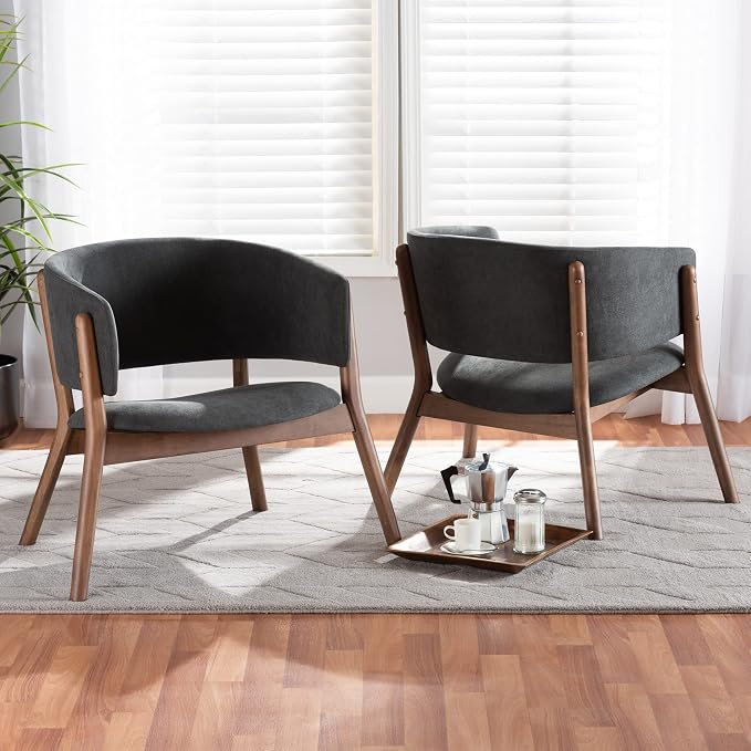 Baxton Studio Baron Mid-Century Modern Dark Grey Fabric Upholstered and Walnut - Image 2