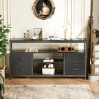 Huuger TV Stand Dresser with Power Outlets and LED Lights, 4 Drawers - Image 5