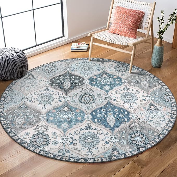 Lahome Moroccan Washable Round Rug, Soft Vintage Small Round Rug 3ft | Non-Slip by Lahome