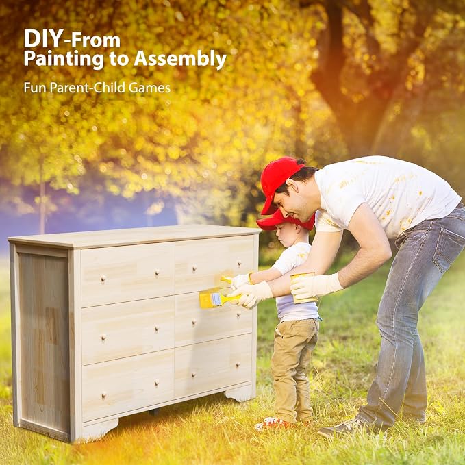 VINGLI 6 Drawer Dresser with Unfinished Solid Wood - Image 5