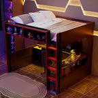Modern Gaming Loft Bed with Built-in Desk, LED Lighting & Charging Hub – Full - Image 3