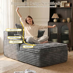 Boneless Chaise Lounge Couch Indoor, Small Corduroy Upholstered Sleeper Sofa - Image 5