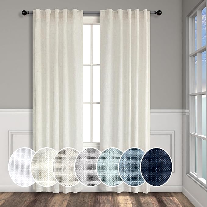 Pitalk Natural Linen Curtains & Drapes 38 Inch Wide Off White Ivory Cream by Pitalk